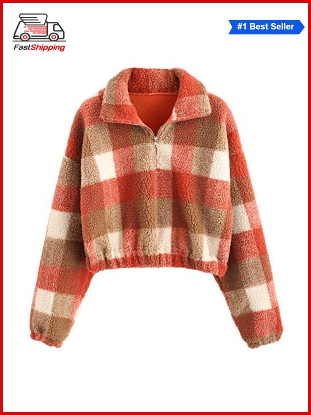 ✨ ZAFUL Long Sleeve Lapel Half Zip Faux Fur Sweatshirt Crop Pullover Top
